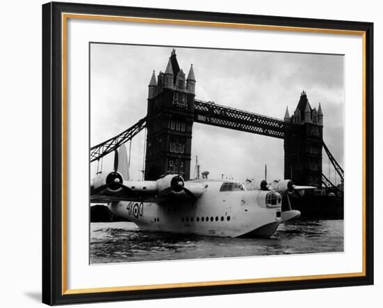 Raf Suderland Flying-Boat Moored Next to Tower Bridge, Thames River, September 1950-null-Framed Photographic Print