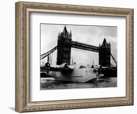 Raf Suderland Flying-Boat Moored Next to Tower Bridge, Thames River, September 1950-null-Framed Photographic Print