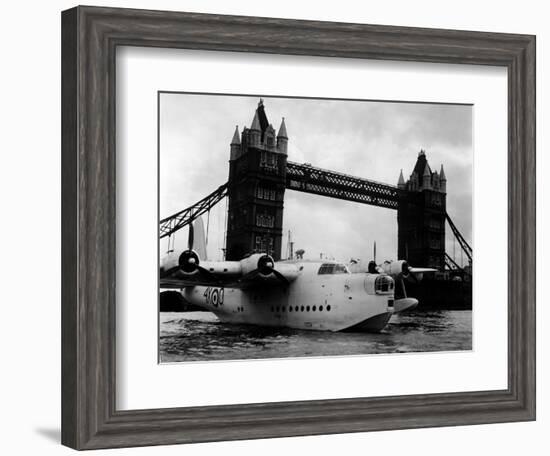 Raf Suderland Flying-Boat Moored Next to Tower Bridge, Thames River, September 1950-null-Framed Photographic Print