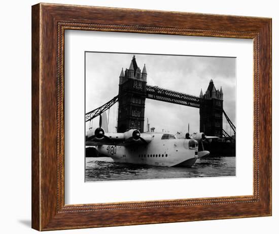 Raf Suderland Flying-Boat Moored Next to Tower Bridge, Thames River, September 1950-null-Framed Photographic Print