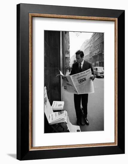 Raf Vallone Reading the Newspaper Corriere Della Sera in the Street-null-Framed Photographic Print