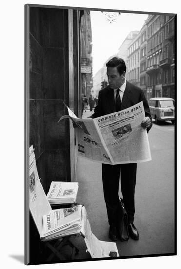 Raf Vallone Reading the Newspaper Corriere Della Sera in the Street-null-Mounted Photographic Print