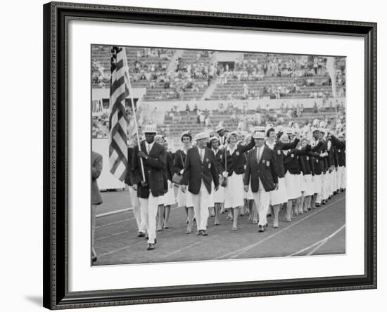 Rafer Johnson Leading USA Athletes During the Opening Day. 1960 Olympics. Rome, Italy-Mark Kauffman-Framed Premium Photographic Print