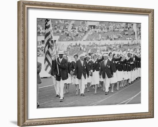 Rafer Johnson Leading USA Athletes During the Opening Day. 1960 Olympics. Rome, Italy-Mark Kauffman-Framed Premium Photographic Print