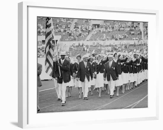 Rafer Johnson Leading USA Athletes During the Opening Day. 1960 Olympics. Rome, Italy-Mark Kauffman-Framed Premium Photographic Print