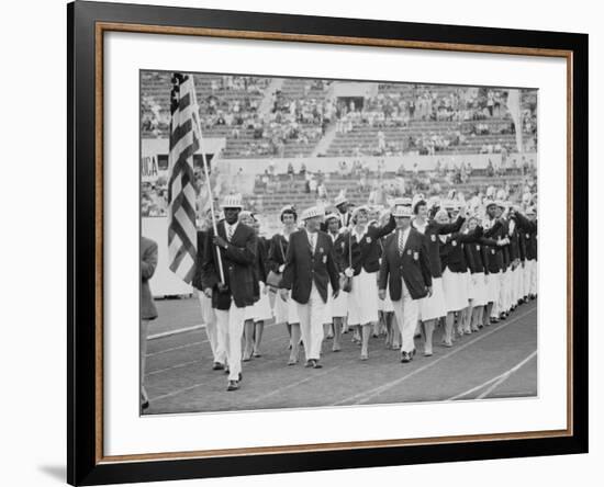 Rafer Johnson Leading USA Athletes During the Opening Day. 1960 Olympics. Rome, Italy-Mark Kauffman-Framed Premium Photographic Print