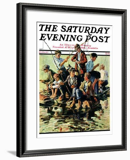 "Raft Fishing," Saturday Evening Post Cover, July 30, 1927-Eugene Iverd-Framed Giclee Print