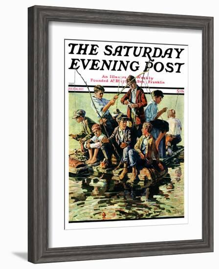 "Raft Fishing," Saturday Evening Post Cover, July 30, 1927-Eugene Iverd-Framed Giclee Print