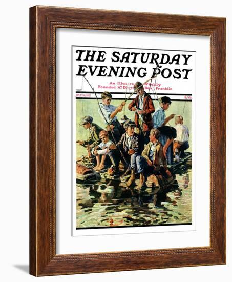 "Raft Fishing," Saturday Evening Post Cover, July 30, 1927-Eugene Iverd-Framed Giclee Print