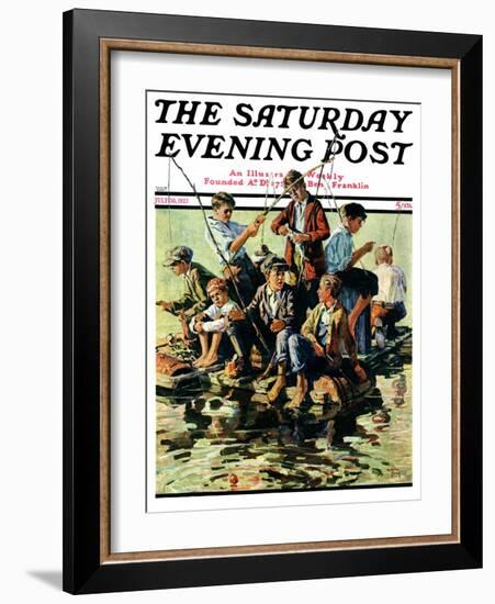 "Raft Fishing," Saturday Evening Post Cover, July 30, 1927-Eugene Iverd-Framed Giclee Print