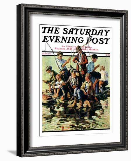 "Raft Fishing," Saturday Evening Post Cover, July 30, 1927-Eugene Iverd-Framed Giclee Print