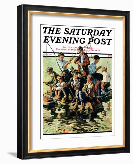 "Raft Fishing," Saturday Evening Post Cover, July 30, 1927-Eugene Iverd-Framed Giclee Print