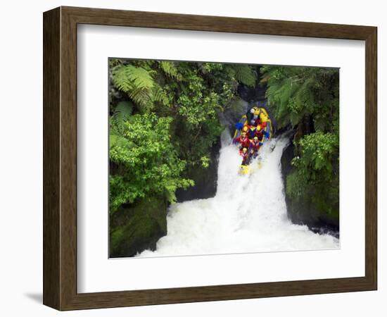 Raft in Tutea's Falls, Okere River, New Zealand-David Wall-Framed Photographic Print