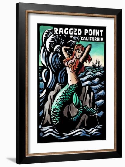 Ragged Point, California - Mermaid - Scratchboard-Lantern Press-Framed Art Print