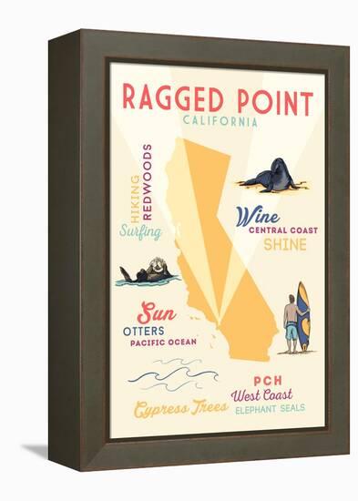 Ragged Point, California - Typography and Icons-Lantern Press-Framed Stretched Canvas