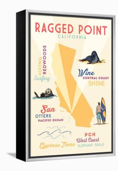 Ragged Point, California - Typography and Icons-Lantern Press-Framed Stretched Canvas