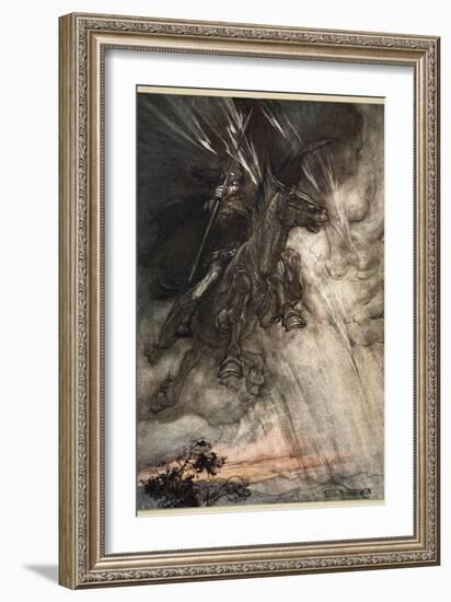 Raging, Wotan Rides to the Rock!, frontispiece from 'The Rhinegold and the Valkyrie'-Arthur Rackham-Framed Giclee Print