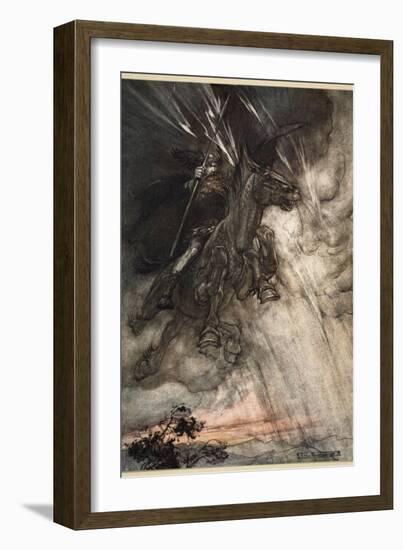 Raging, Wotan Rides to the Rock!, frontispiece from 'The Rhinegold and the Valkyrie'-Arthur Rackham-Framed Giclee Print