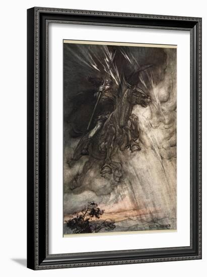 Raging, Wotan Rides to the Rock!, frontispiece from 'The Rhinegold and the Valkyrie'-Arthur Rackham-Framed Giclee Print