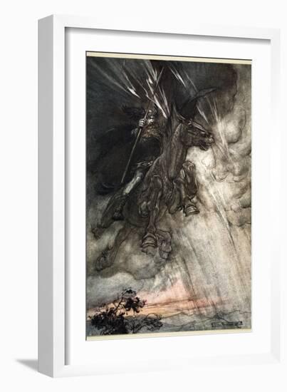 Raging, Wotan Rides to the Rock! Like a Storm-wind he comes!', 1910-Arthur Rackham-Framed Giclee Print
