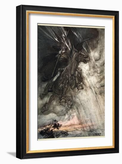 Raging, Wotan Rides to the Rock! Like a Storm-wind he comes!', 1910-Arthur Rackham-Framed Giclee Print