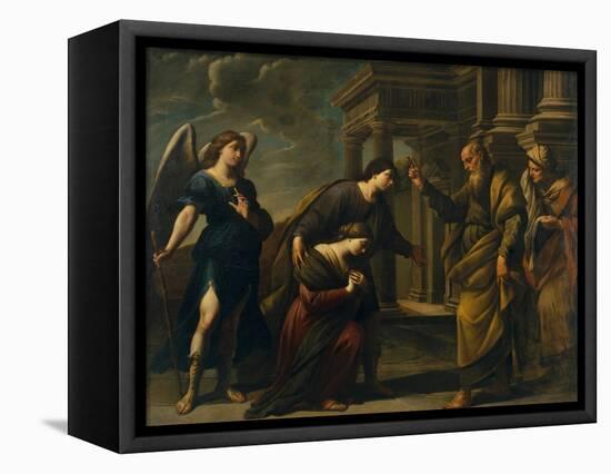 Raguel's Blessing of Her Daughter Sarah before Leaving Ecbatana with Tobias, C. 1640-Andrea Vaccaro-Framed Premier Image Canvas