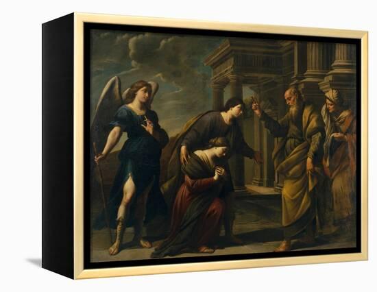 Raguel's Blessing of Her Daughter Sarah before Leaving Ecbatana with Tobias, C. 1640-Andrea Vaccaro-Framed Premier Image Canvas