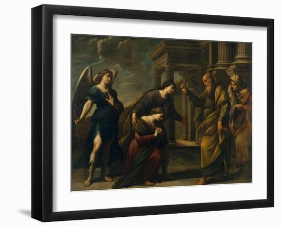 Raguel's Blessing of Her Daughter Sarah before Leaving Ecbatana with Tobias, C. 1640-Andrea Vaccaro-Framed Giclee Print