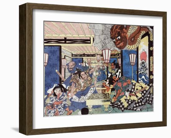 Raiko Shitenno and the Earth Spider, Japanese Wood-Cut Print-Lantern Press-Framed Art Print