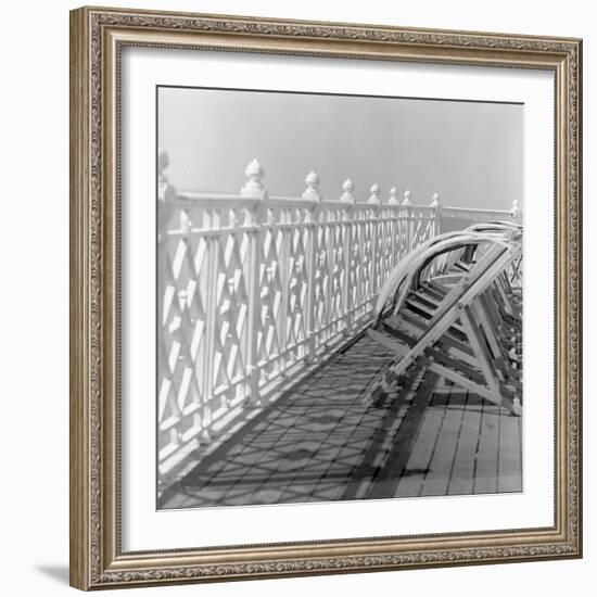 Railing at Brighton Pier with Sun Lounge, East Sussex-John Gay-Framed Giclee Print