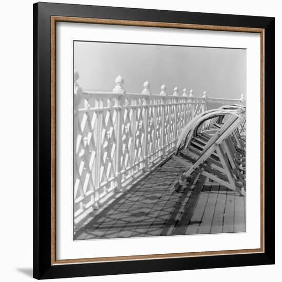 Railing at Brighton Pier with Sun Lounge, East Sussex-John Gay-Framed Giclee Print