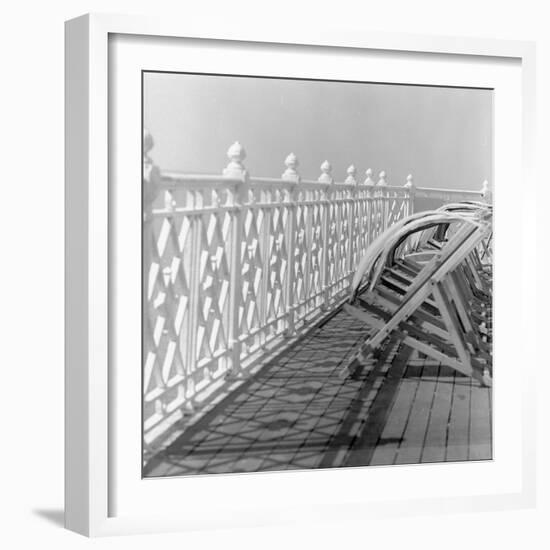 Railing at Brighton Pier with Sun Lounge, East Sussex-John Gay-Framed Giclee Print