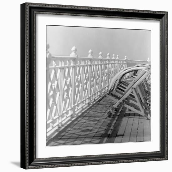 Railing at Brighton Pier with Sun Lounge, East Sussex-John Gay-Framed Giclee Print