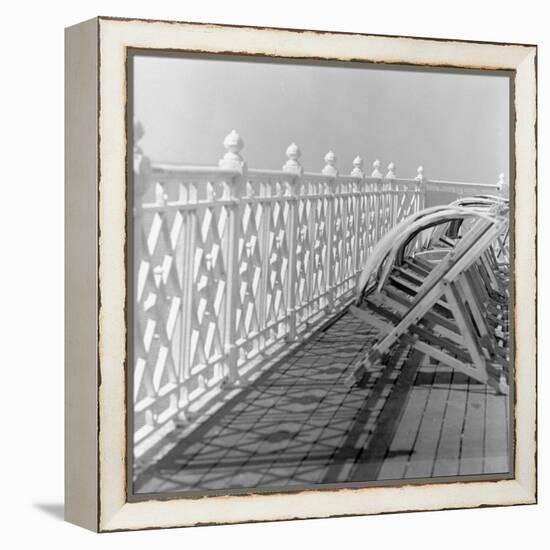 Railing at Brighton Pier with Sun Lounge, East Sussex-John Gay-Framed Premier Image Canvas