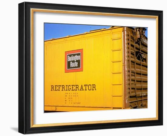 Railroad Box Car Painted the Colors of the Wabash Railroad with Image Denoting the Burlington Route-Walker Evans-Framed Photographic Print