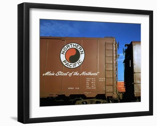 Railroad Box Car with Logo of the Northern Pacific Railroad-Walker Evans-Framed Photographic Print