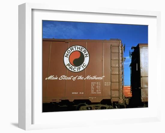 Railroad Box Car with Logo of the Northern Pacific Railroad-Walker Evans-Framed Photographic Print