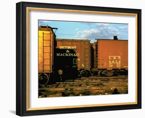 Railroad Box Cars Idle in Train Yard, Lit by Early Morning Sunlight-Walker Evans-Framed Photographic Print