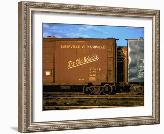 Railroad Box Cars, One with Logo of Louisville and Nashville Railroad and Name "The Old Reliable"-Walker Evans-Framed Photographic Print