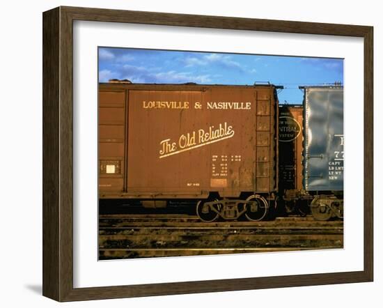 Railroad Box Cars, One with Logo of Louisville and Nashville Railroad and Name "The Old Reliable"-Walker Evans-Framed Photographic Print