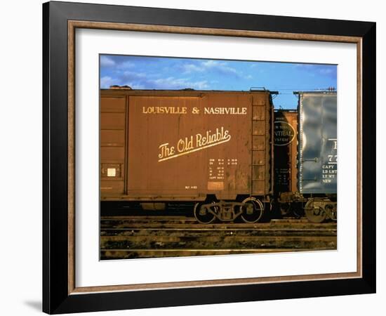 Railroad Box Cars, One with Logo of Louisville and Nashville Railroad and Name "The Old Reliable"-Walker Evans-Framed Photographic Print