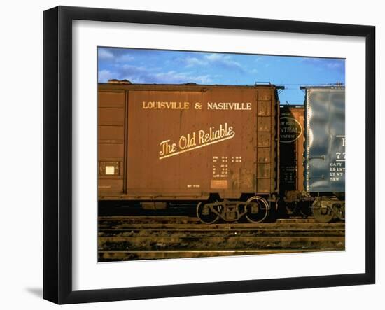 Railroad Box Cars, One with Logo of Louisville and Nashville Railroad and Name "The Old Reliable"-Walker Evans-Framed Photographic Print