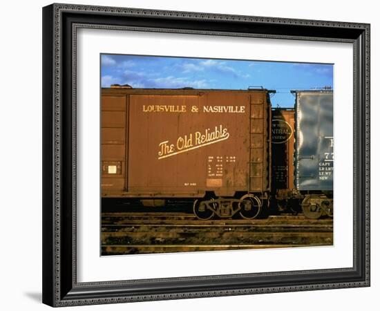 Railroad Box Cars, One with Logo of Louisville and Nashville Railroad and Name "The Old Reliable"-Walker Evans-Framed Photographic Print