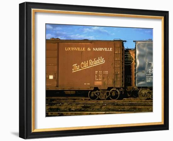 Railroad Box Cars, One with Logo of Louisville and Nashville Railroad and Name "The Old Reliable"-Walker Evans-Framed Photographic Print