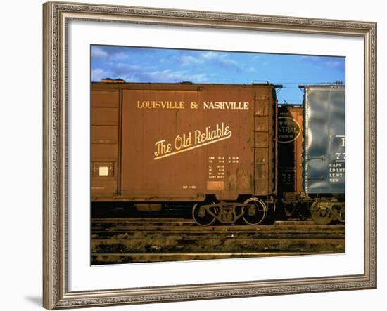 Railroad Box Cars, One with Logo of Louisville and Nashville Railroad and Name "The Old Reliable"-Walker Evans-Framed Photographic Print