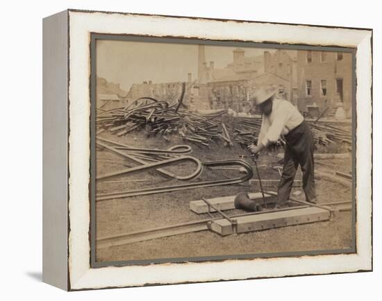 Railroad Construction Worker Straightening Track, c.1862-Andrew J^ Johnson-Framed Stretched Canvas