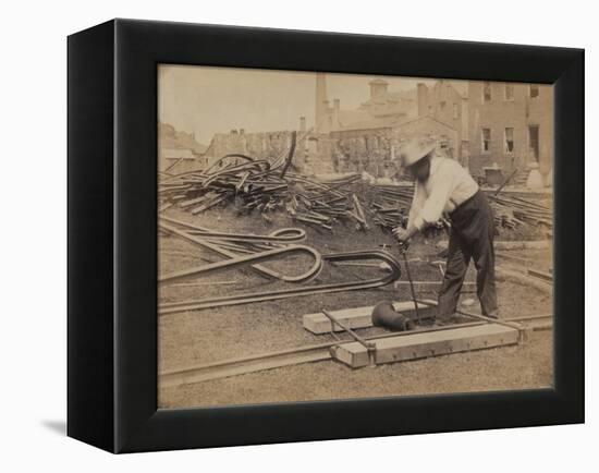Railroad Construction Worker Straightening Track, c.1862-Andrew J^ Johnson-Framed Stretched Canvas