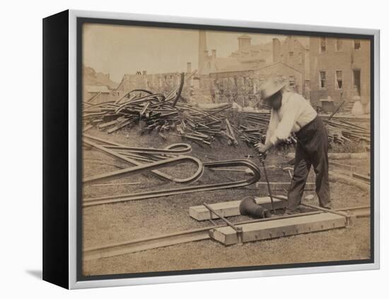 Railroad Construction Worker Straightening Track, c.1862-Andrew J^ Johnson-Framed Stretched Canvas