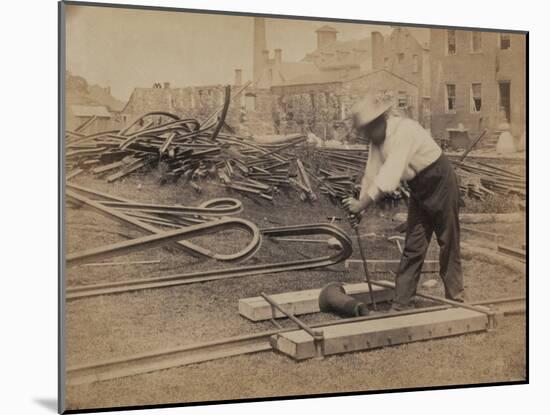 Railroad Construction Worker Straightening Track, c.1862-Andrew J^ Johnson-Mounted Photo