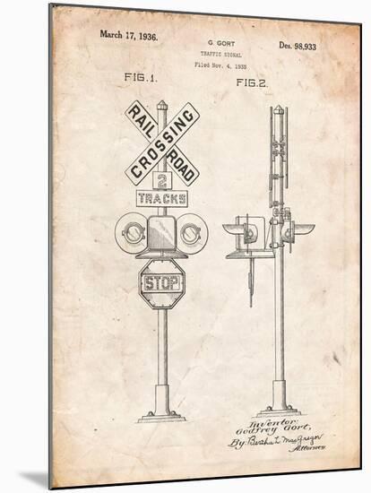 Railroad Crossing Signal Patent-Cole Borders-Mounted Art Print